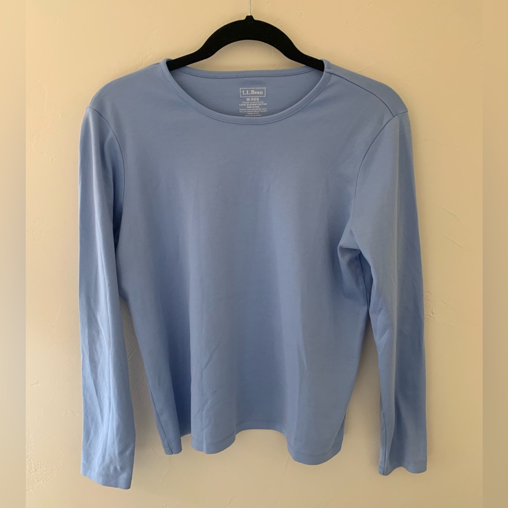 L.L. Bean Sky Blue Basic Top 100% Supima Cotton Crewneck Long sleeve, Size M
